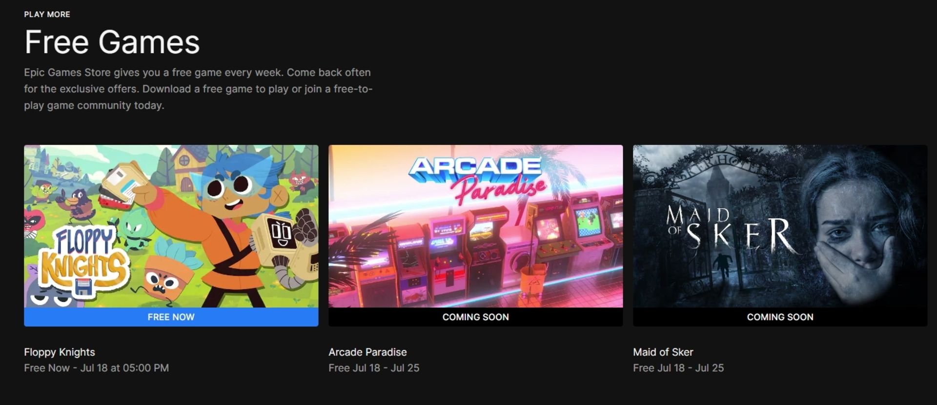 بنر مربوط به بازی‌های هفتگی رایگان اپیک گیمز