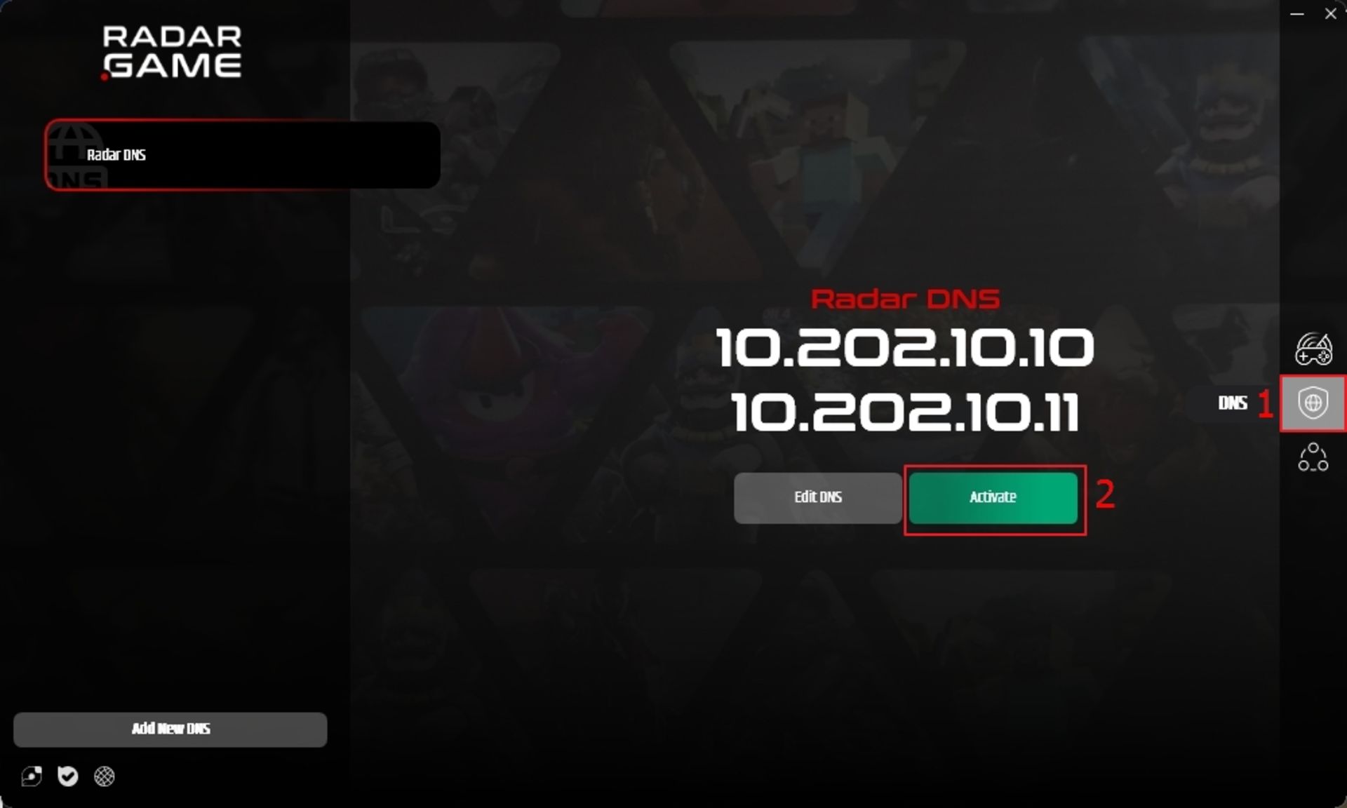 صفحه‌ی مربوط به دی ان اس در نرم افزار رادار گیم 