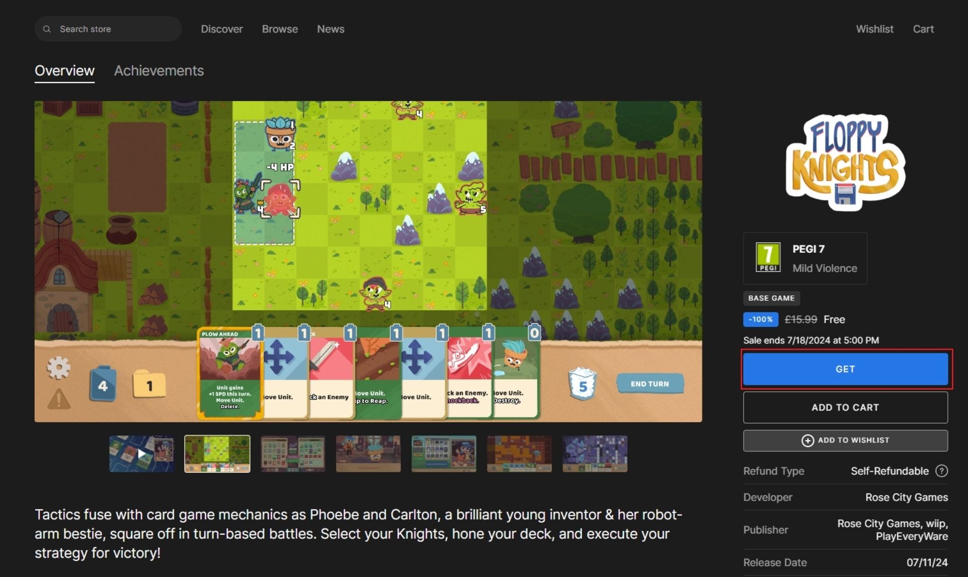 صفحه‌ی یک بازی رایگان اپیک گیمز و انتخاب دکمه‌ی Get برای دریافت آن