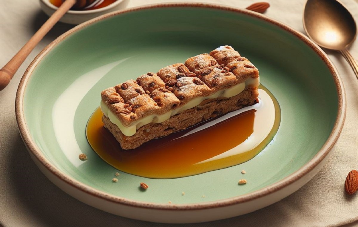 یک پروتئین بار خانگی با عسل در تصویر است