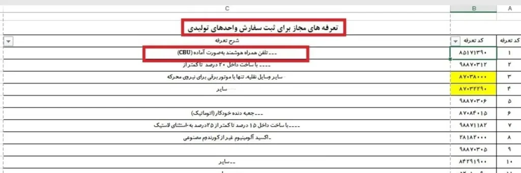 حذف تعرفه کد موبایل