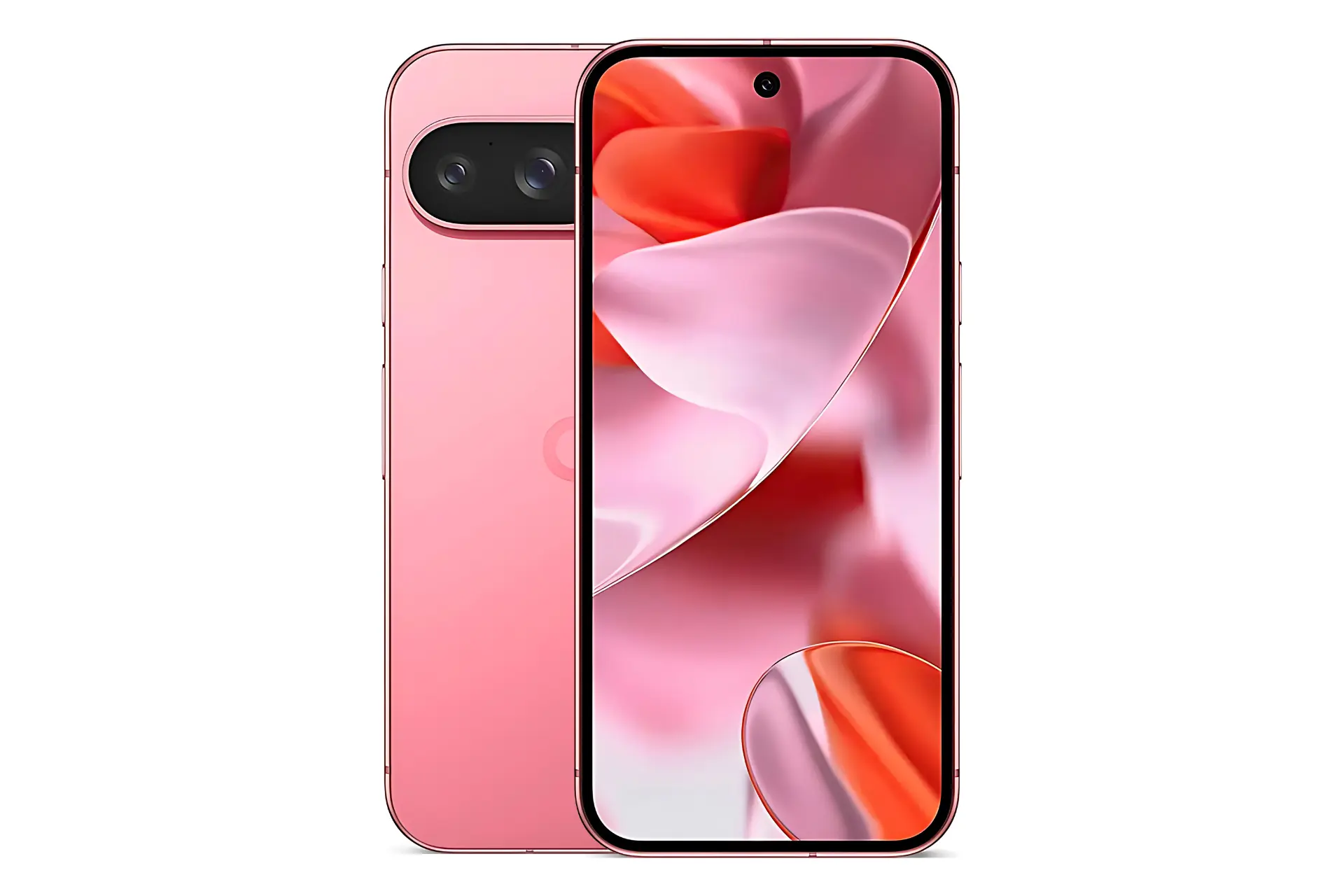 پیکسل ۹ گوگل در رنگ صورتی (نمای پشت و جلوی گوشی)