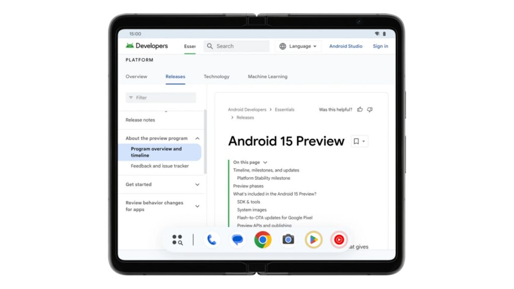 نوار وظیفه احتمالی در اندروید 15