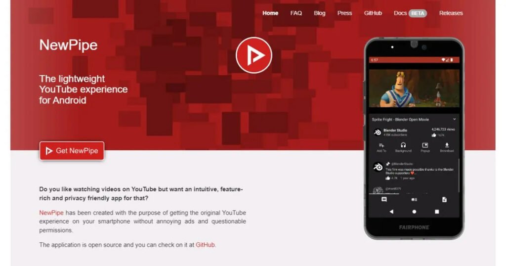اپلیکیشن NewPipe برای موبایل