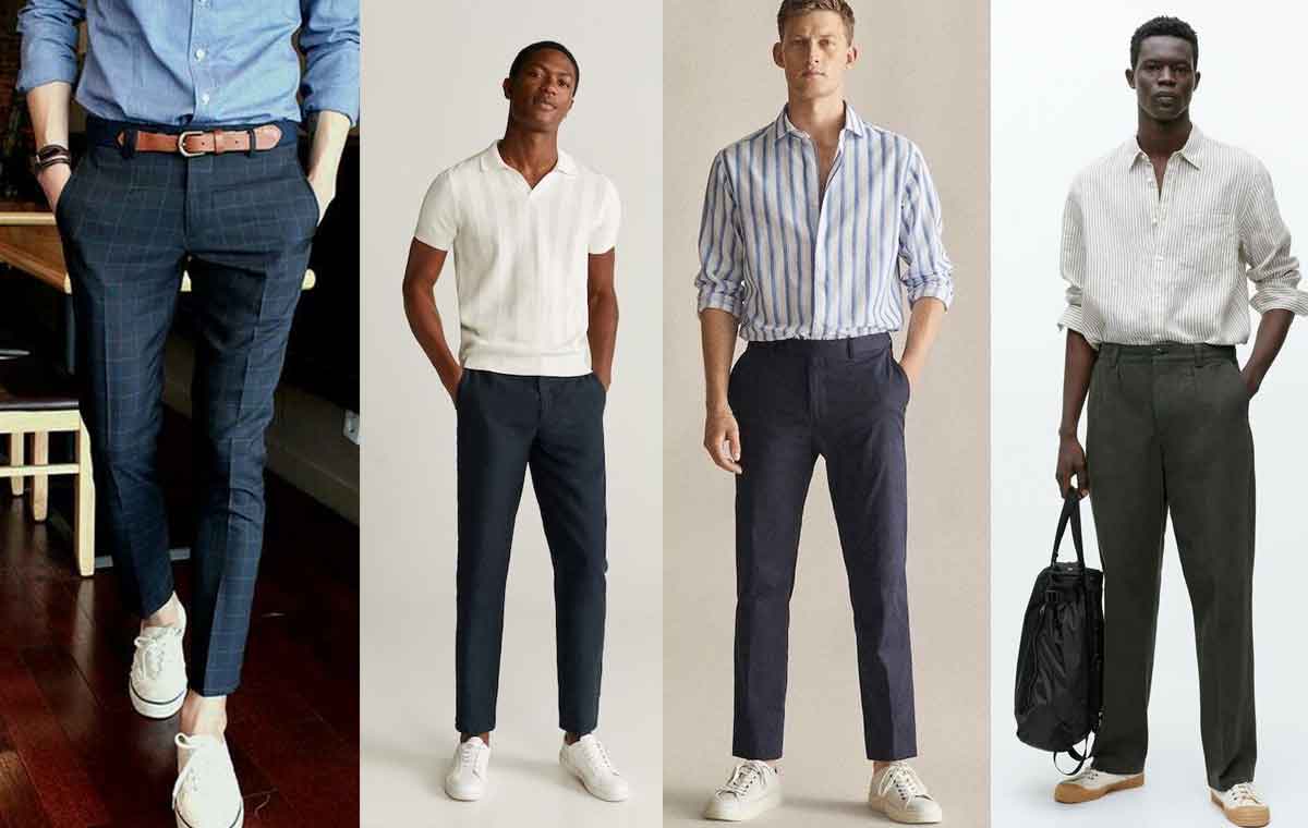 استایل شلوار پارچه‌ای با کتونی