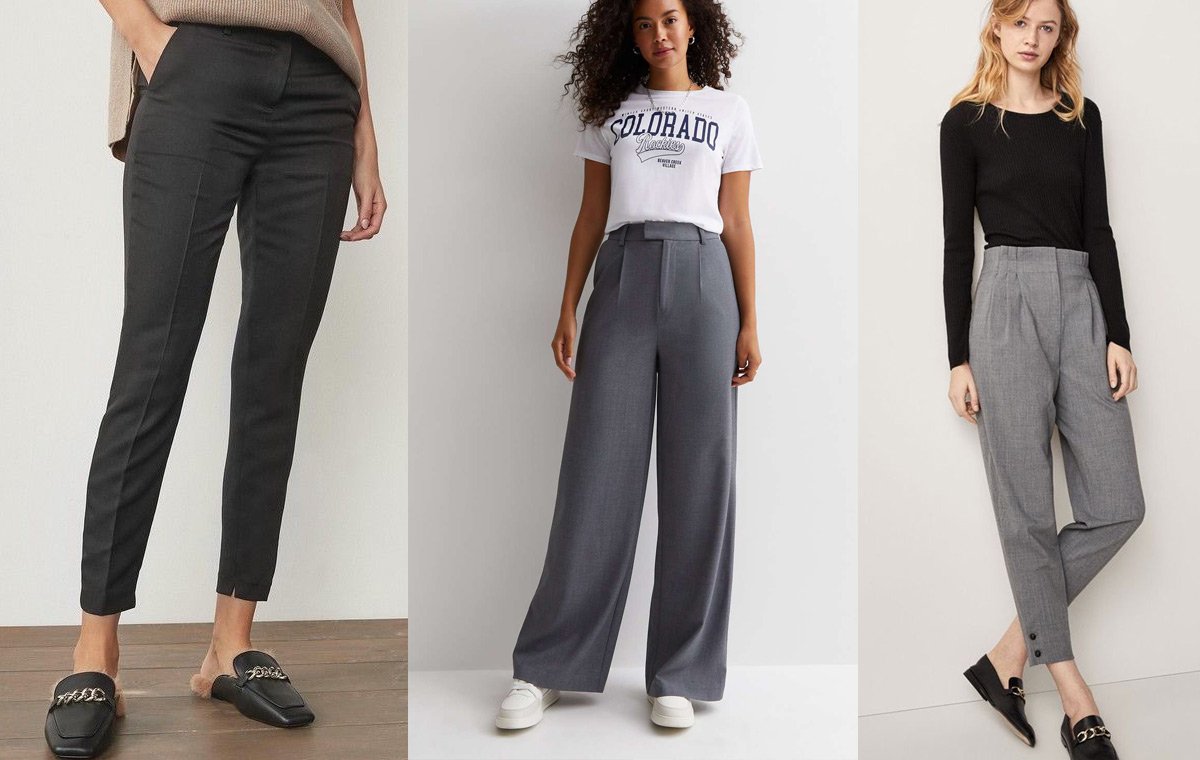 استایل با شلوار پارچه‌ای طوسی زنانه