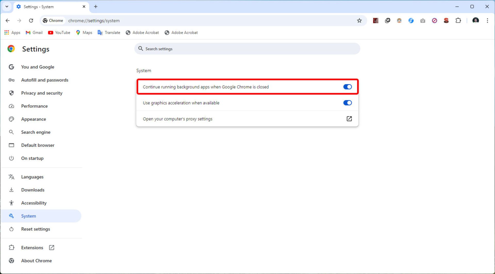تنظیمات اجرای کروم در پس زمینه