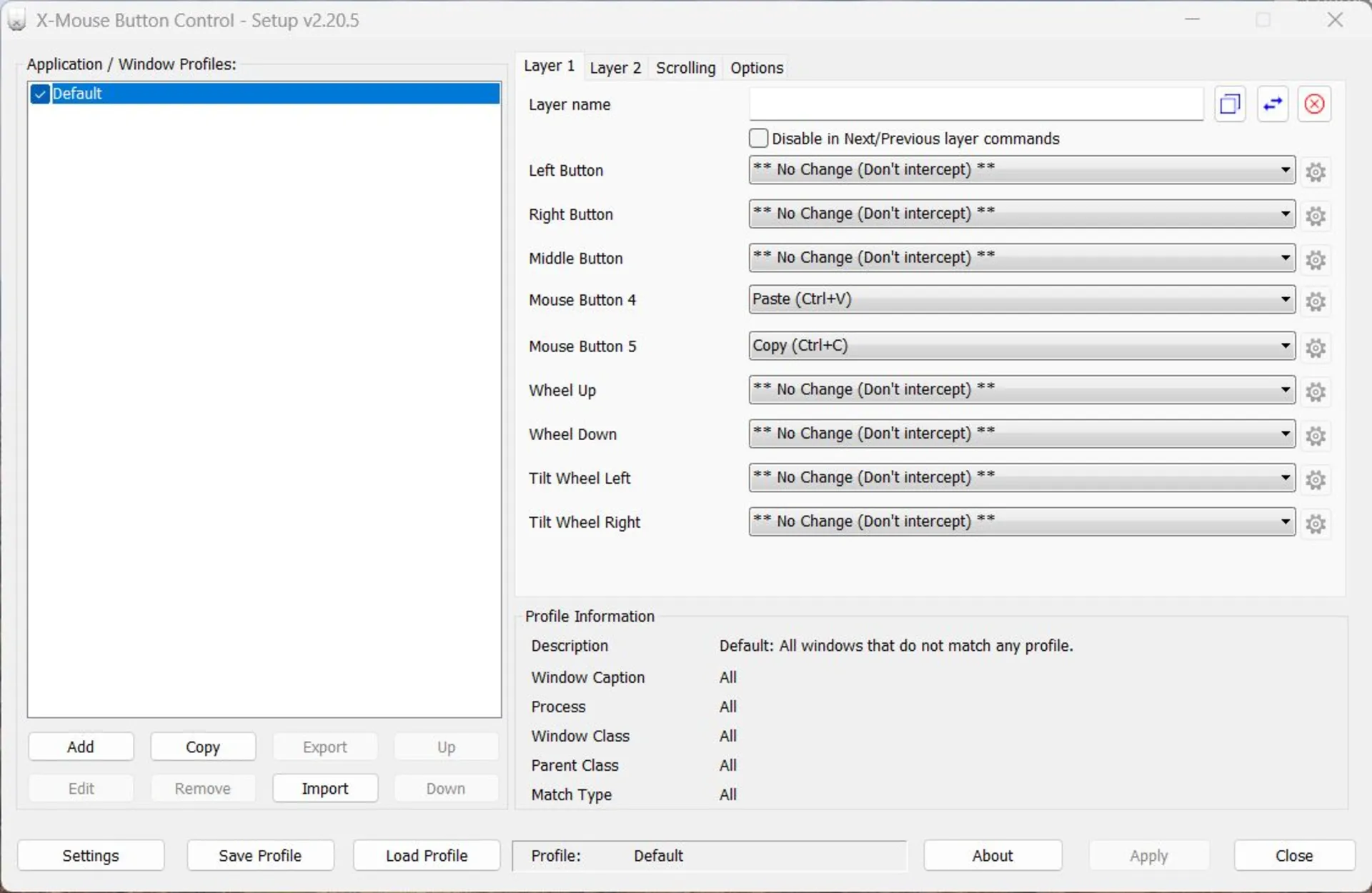 صفحه اصلی برنامه X-mouse button control