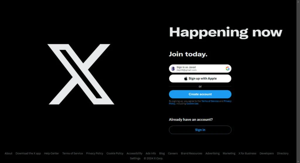 مراحل ساخت حساب ایکس