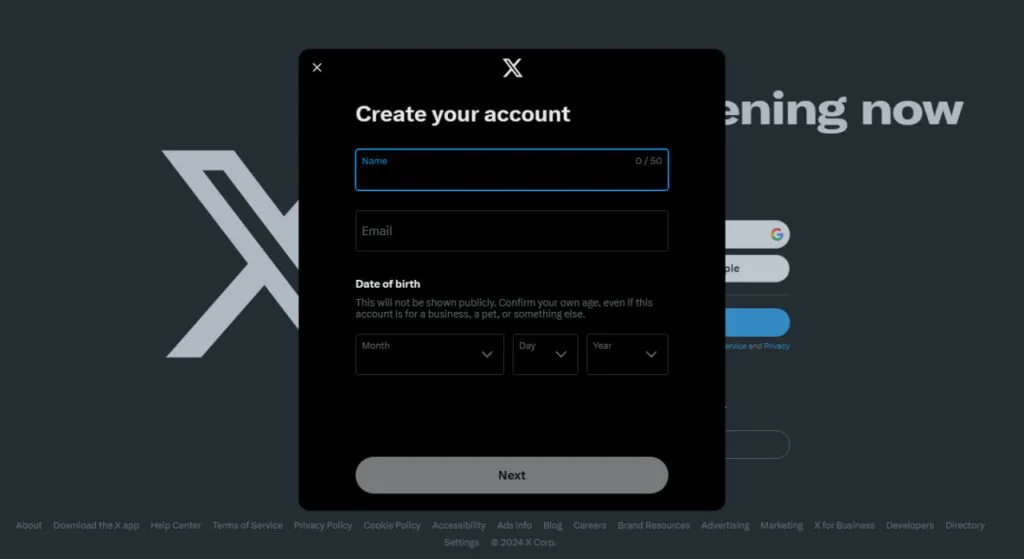 مراحل ساخت حساب در ایکس