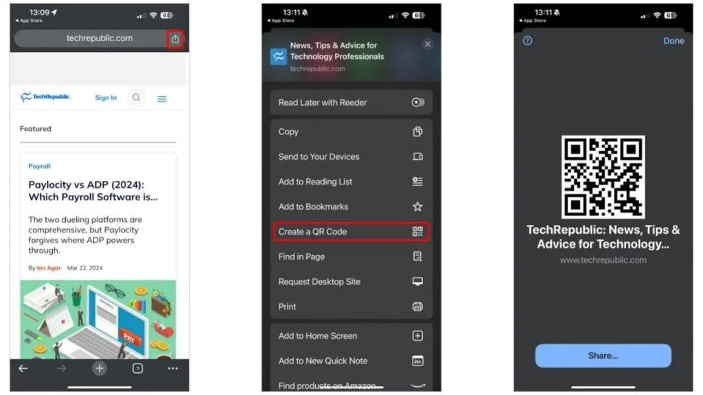 ساخت کیو آر کد با کروم آیفون