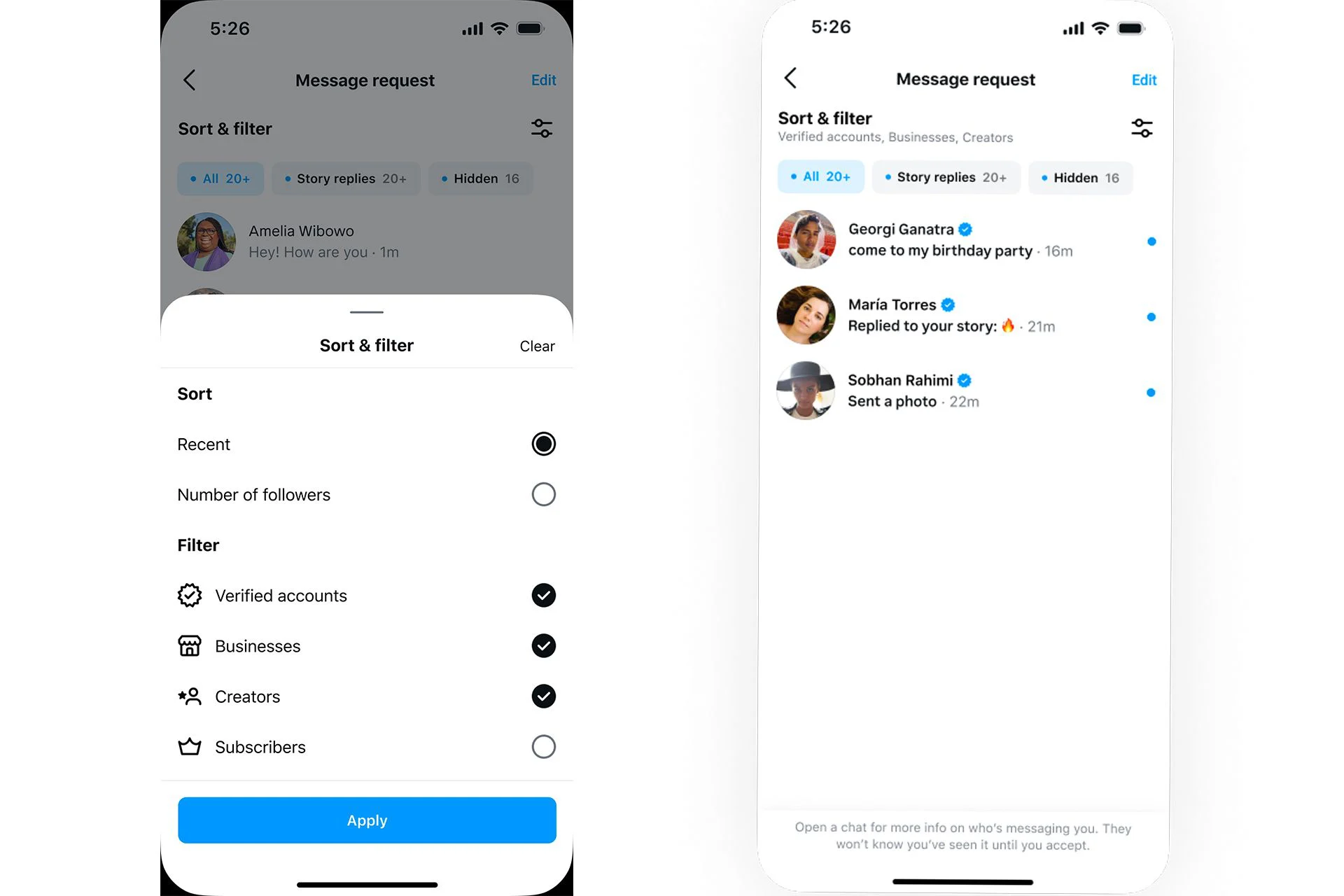 تغییرات دسته بندی و فیلتر دایرکت اینستاگرام