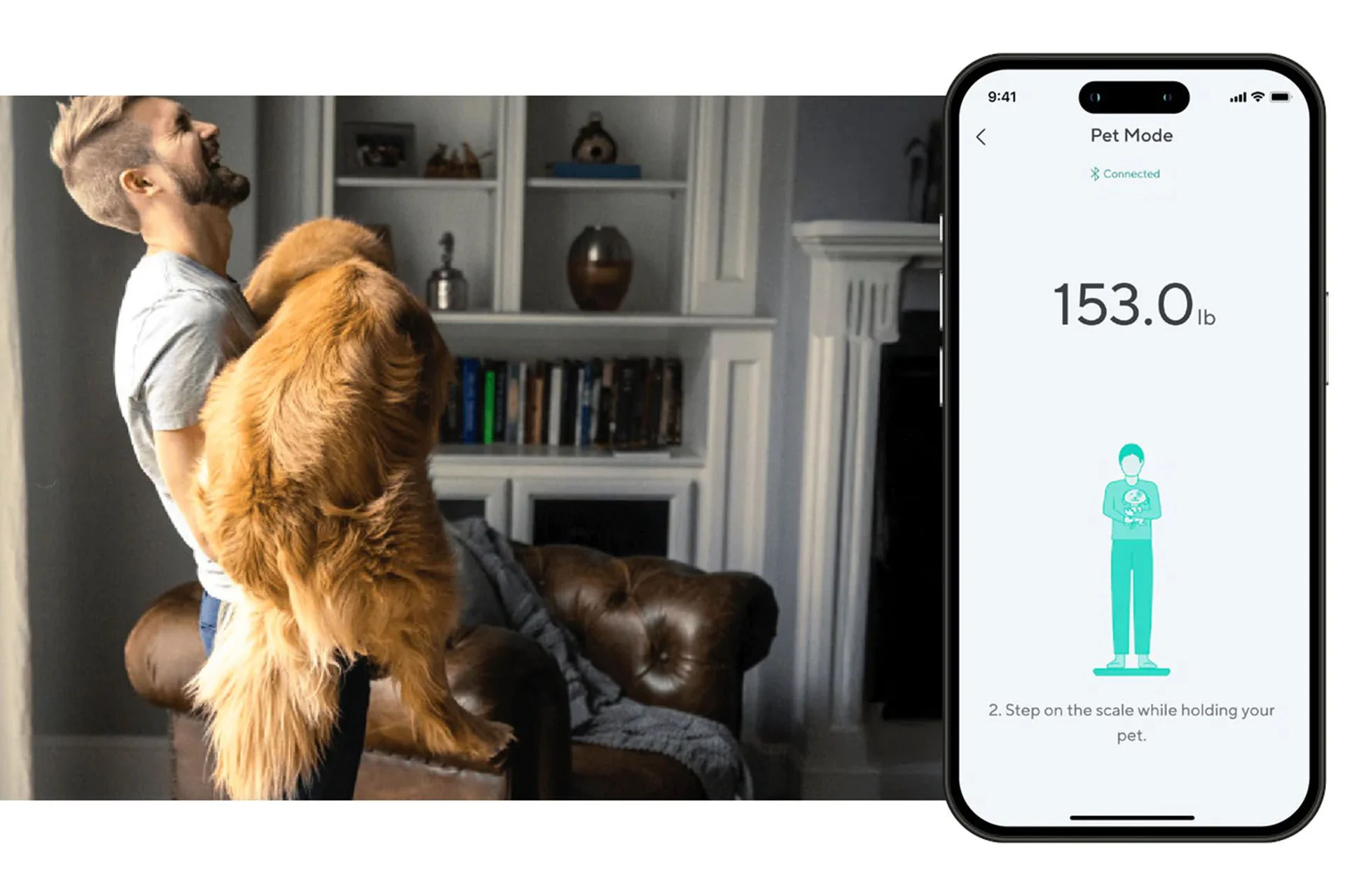 تصویری از یک مرد و سگش در کنار یک گوشی آیفون