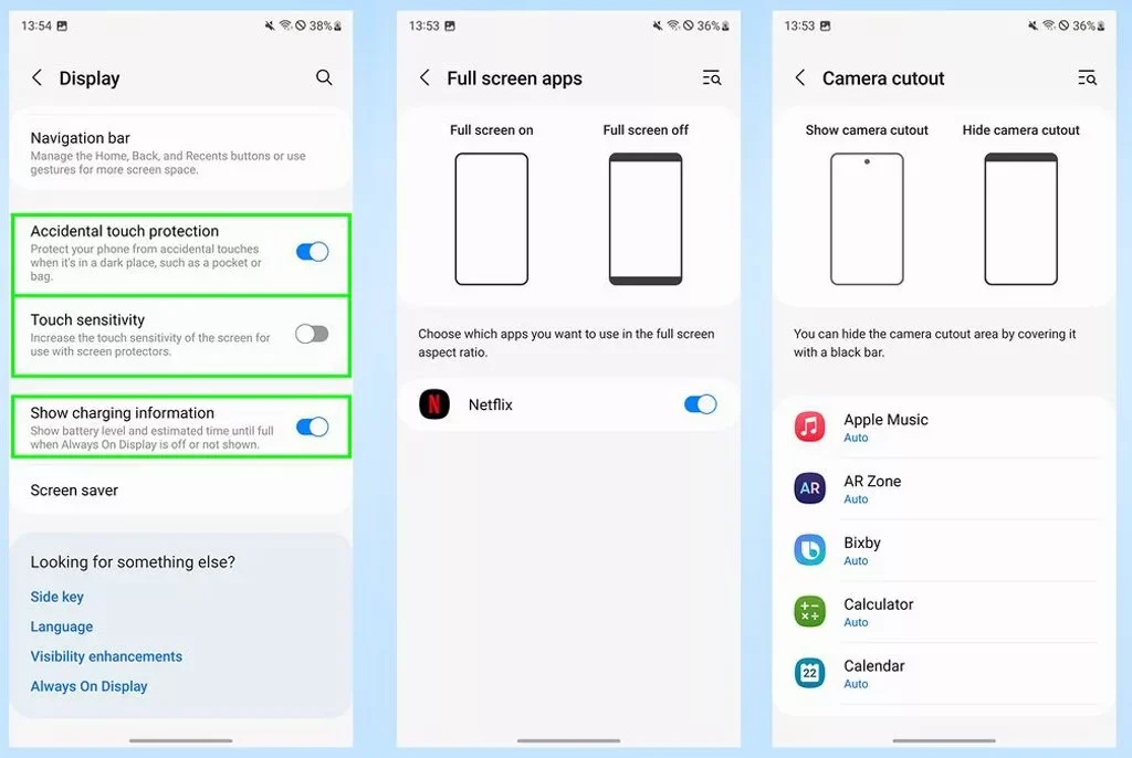 تنظیمات صفحه نمایش گوشی سامسونگ