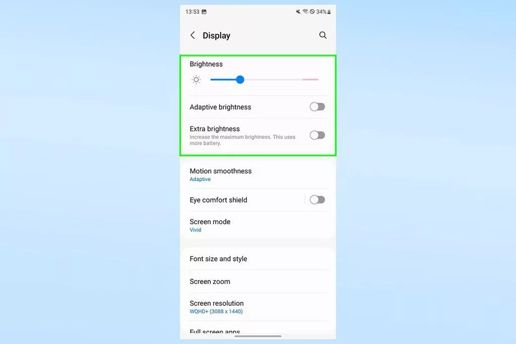 تنظیمات صفحه نمایش گوشی سامسونگ