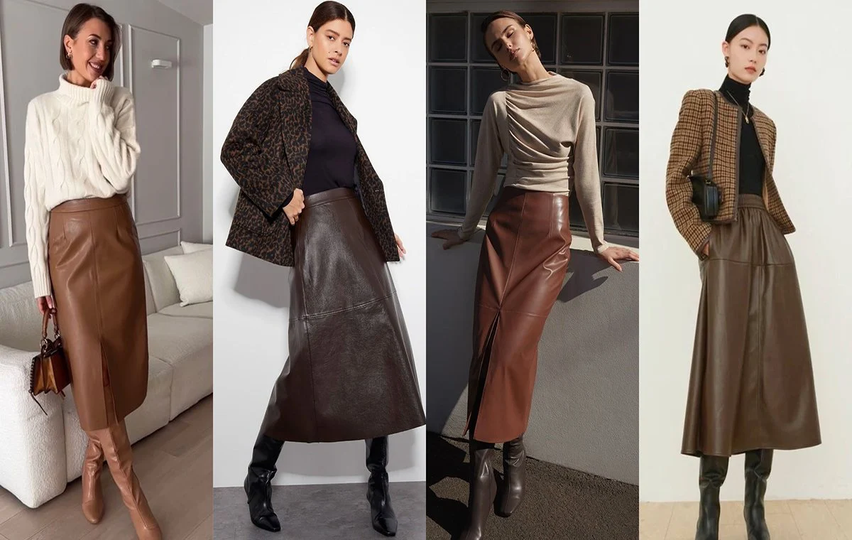 brown leather skirt