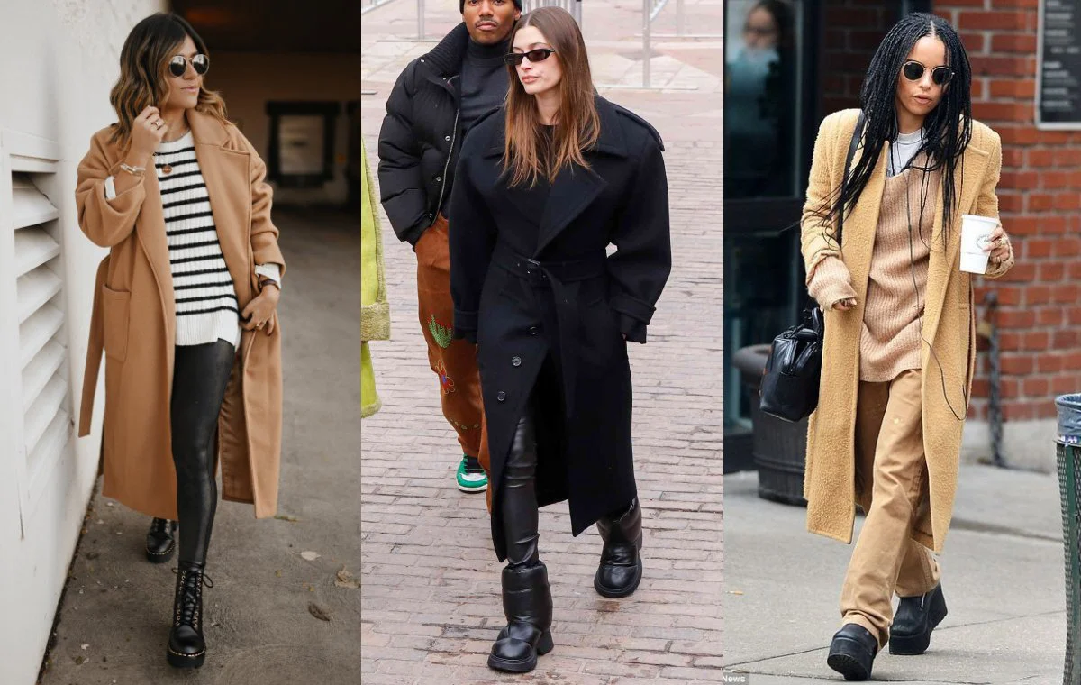 chunky boots with long coat