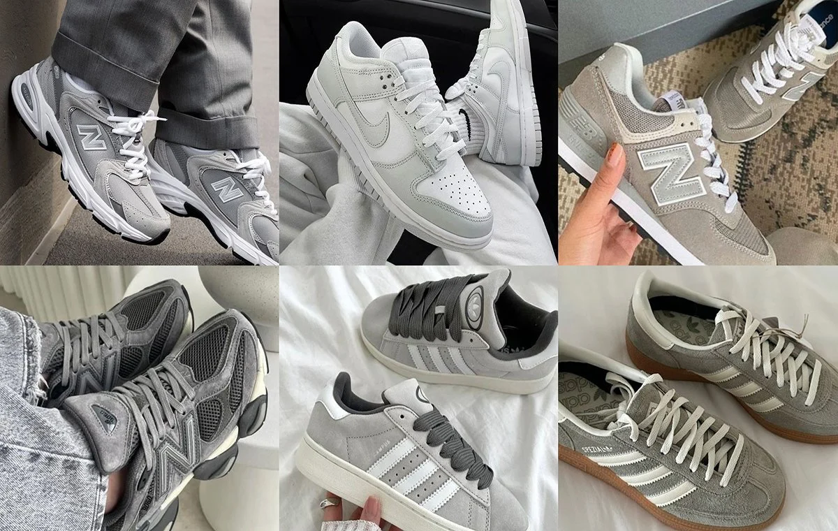 استایل با کفش کتانی طوسی