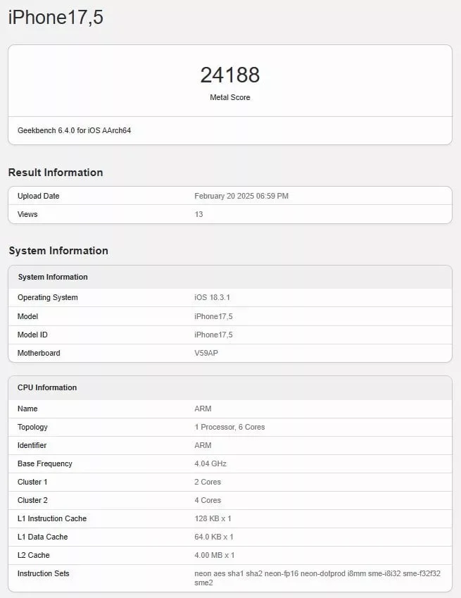 iphone 16e benchhmark