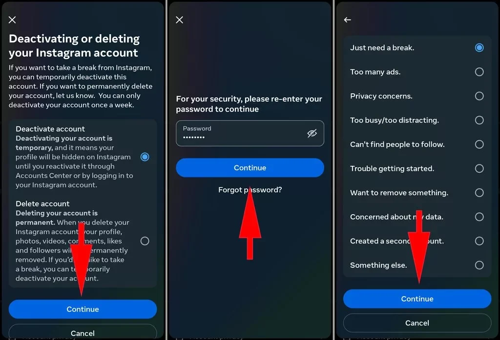 حذف موقت اکانت اینستاگرام با موبایل 