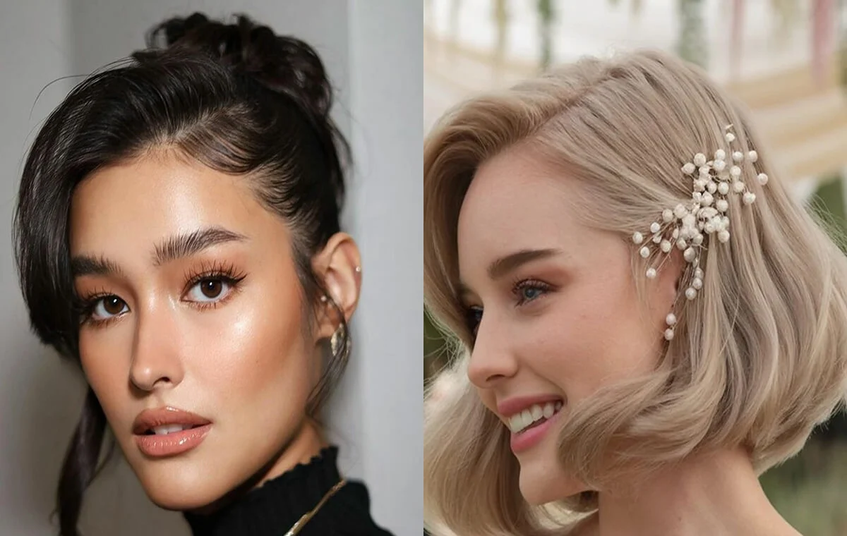 مدل جلوی مو زیر شال برای عروس